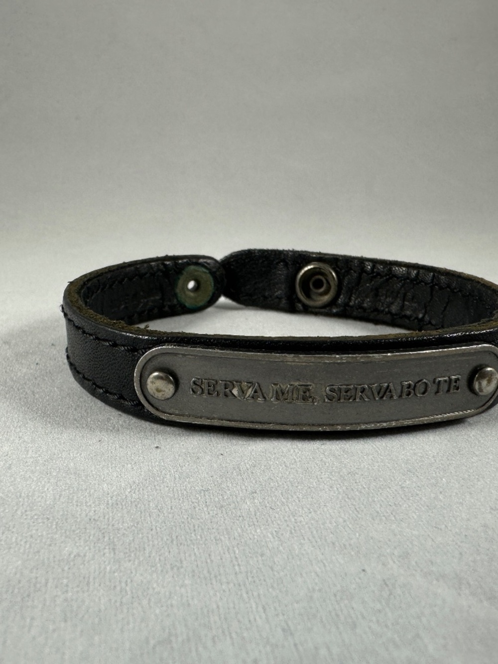 Vintage Marc Jacobs Black Leather Bracelet Latin "Serva Me Servabo Te”